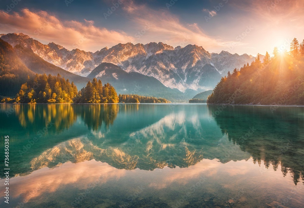 Lake with Mountains & Clouds  - obrazy, fototapety, plakaty 