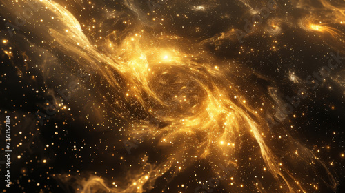 An opulent celestial scene of sparkling golden swirls reminiscent of a celestial nebula.