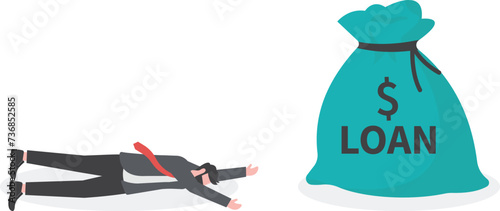 Entrepreneur soft loan to continue business in economic crisis concept, tried broke businessman small business owner falling on the floor trying to get bank loan.

