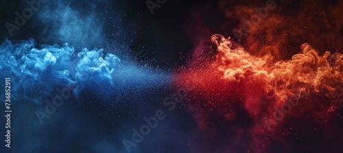 Red and blue fire flame blast on dark background. Symbolizes the presidential election democracy choice. Generative AI technology.