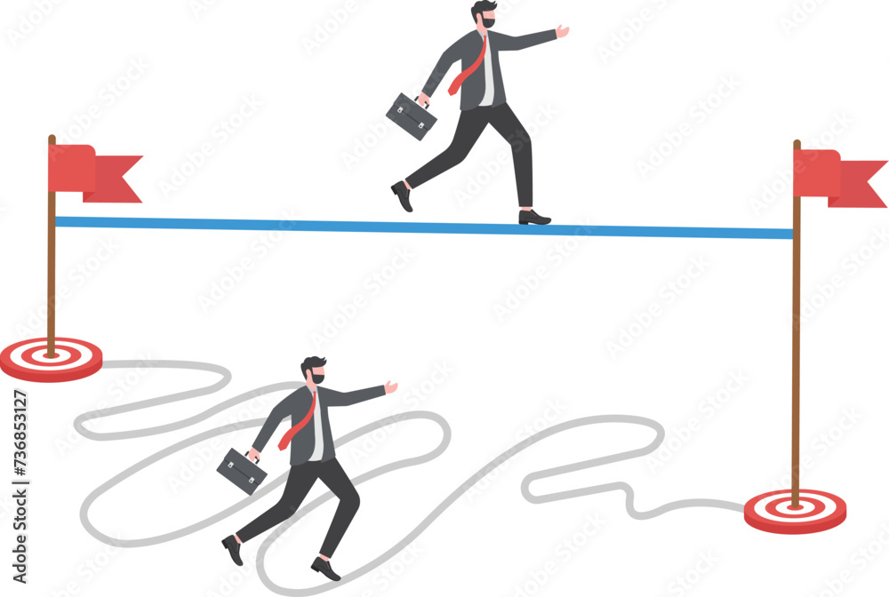 Shortcut To Success concept Businessman holding pen in hand leads a drawing line from point A to point B for Easy or shortcut way to win business success achievement of goals,Simple Solution

