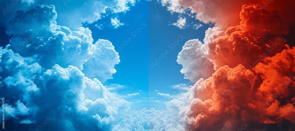 Naklejka premium Blue and red brain clouds colors. Symbolizes the presidential election democracy choice. Generative AI technology.