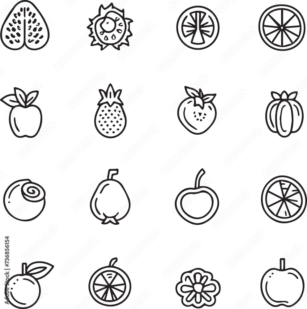 Fruits vector icons set on white background 
