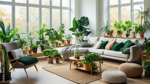 Indoor plants in modern living room interior.