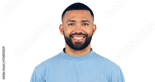 Man, portrait and smile with confidence for fashion with casual outfit, shirt and trendy style with beard. Face, happy and person with optimism and good mood isolated on a png transparent background