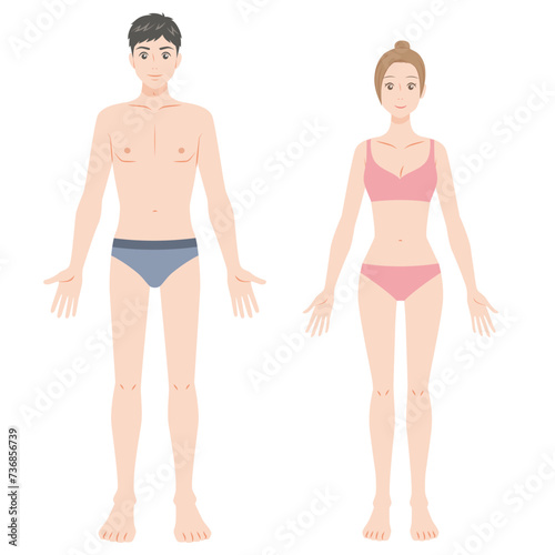 下着姿の男女　全身