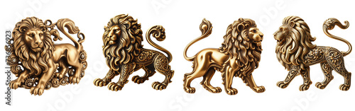 4 Old fashioned lion brooch made of gold with intricate design set against a transparent background photo