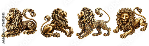 4 Old fashioned lion brooch made of gold with intricate design set against a transparent background