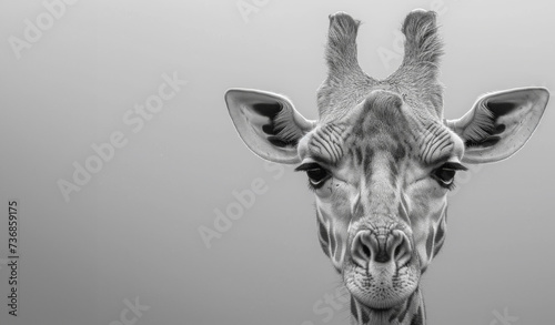 Elegant Giraffe Close-Up, Monochrome Portrait With Soft Gaze