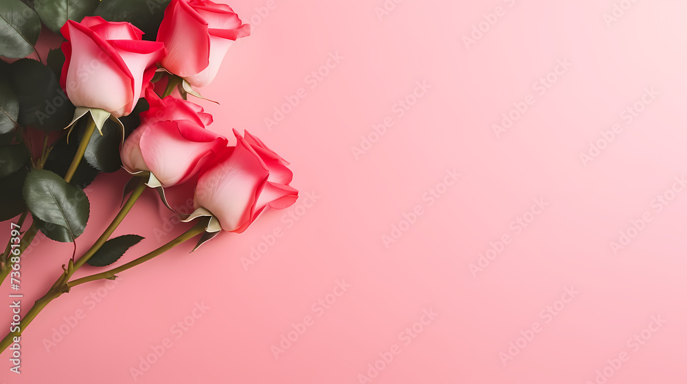 Rose flower background, top view of bouquet