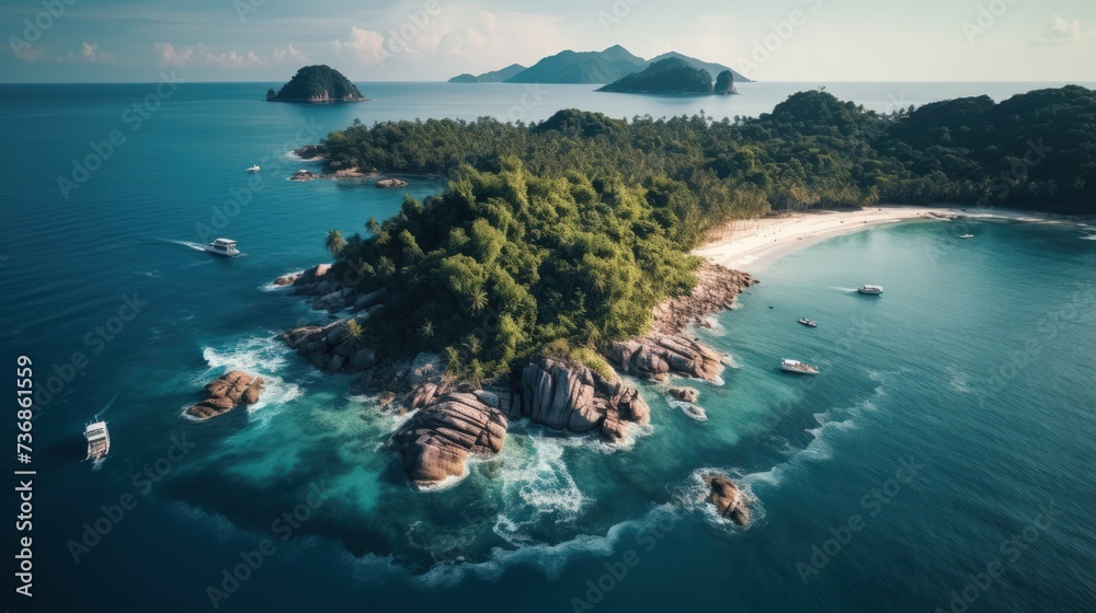 Aerial view of a tropical island illustration - obrazy, fototapety, plakaty 