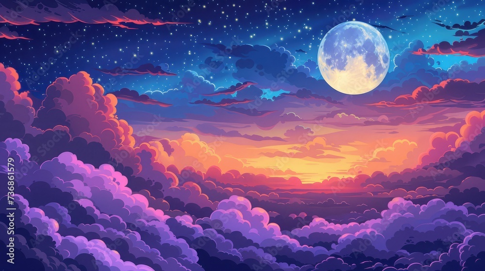 Fototapeta premium Romantic Moon In Starry Night Over Clouds