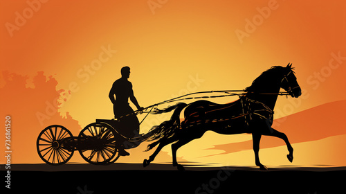 Man or soldier on Roman racing horse chariot. © Ashley
