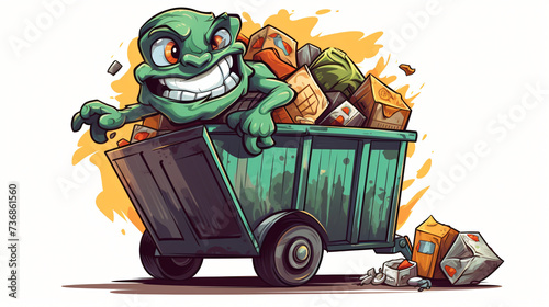 Mascot illustration of a garbage compactor carrying photo