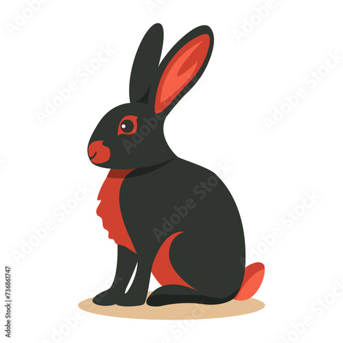 Black and red long-eared rabbit on an isolated white background. Illustration in vector