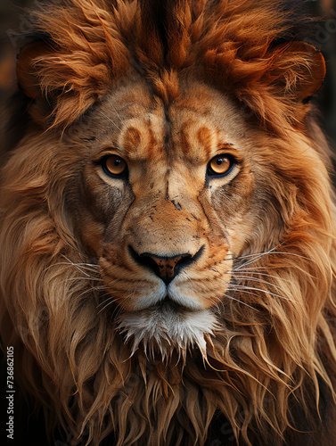 Regal African Lion Staring  Luxuriant Mane in Fine Detail