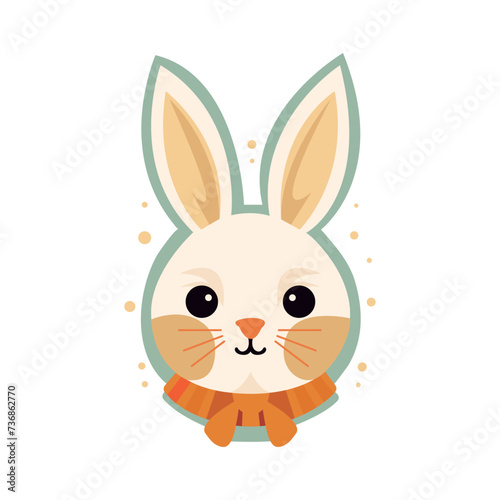 Cute bunny head wearing a striped scarf in vector illustration for stickers 