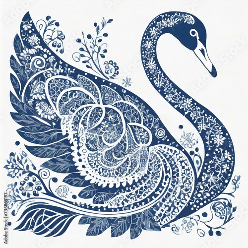 Blue and White Scandinavian Swan Design