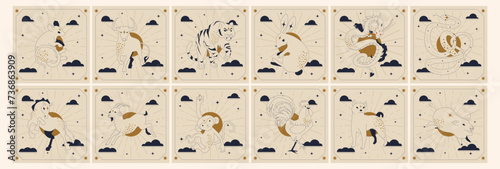 Chinese New Year horoscope animals. Hand drawn vector illustration.