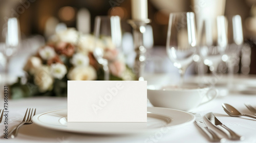 Table place setting blank menu card mockup or reserve in wedding invite and special event photo
