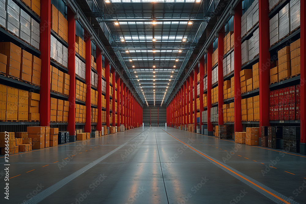 Fototapeta premium Empty warehouse in logistic center