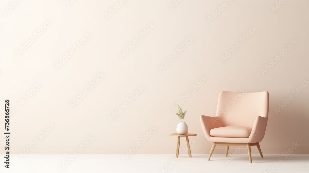 Modern minimalist interior with an armchair on empty white color wall background Modern minimalist interior with an armchair on empty white color wall background