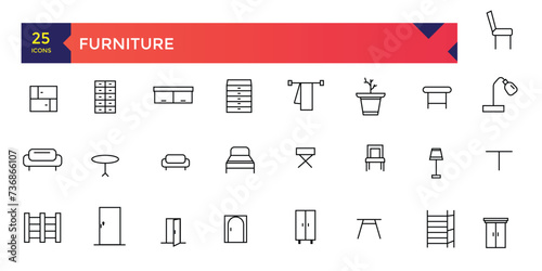 Set of furniture line icons household appliances icons set.
