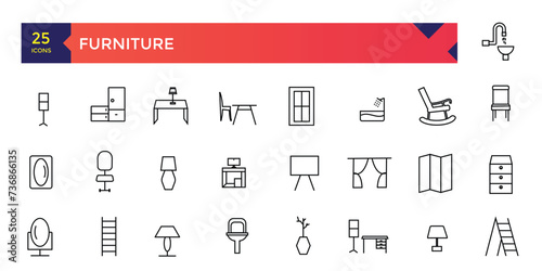 Set of furniture line icons household appliances icons set.