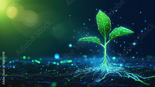 Seedling growth in a futuristic polygonal style. Green business development concept