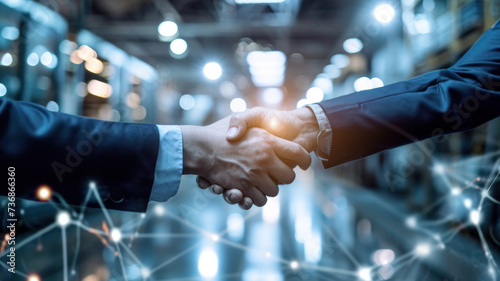 Smart logistics Global business concept Businessman making handshake successful investment deal teamwork partnership