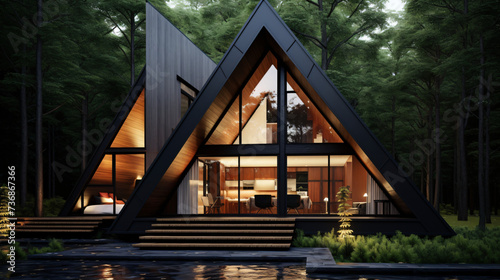 Modern guest house with triangle shaped roof 
