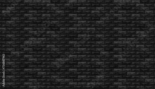 Vector black brick wall pattern horizontal background. Flat dark wall texture. Black textured brickwork for print, paper, design, decor, photo background, wallpaper.
