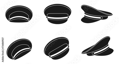 Captain hat icon set. front view and side view. vector illustration isolated on white background.