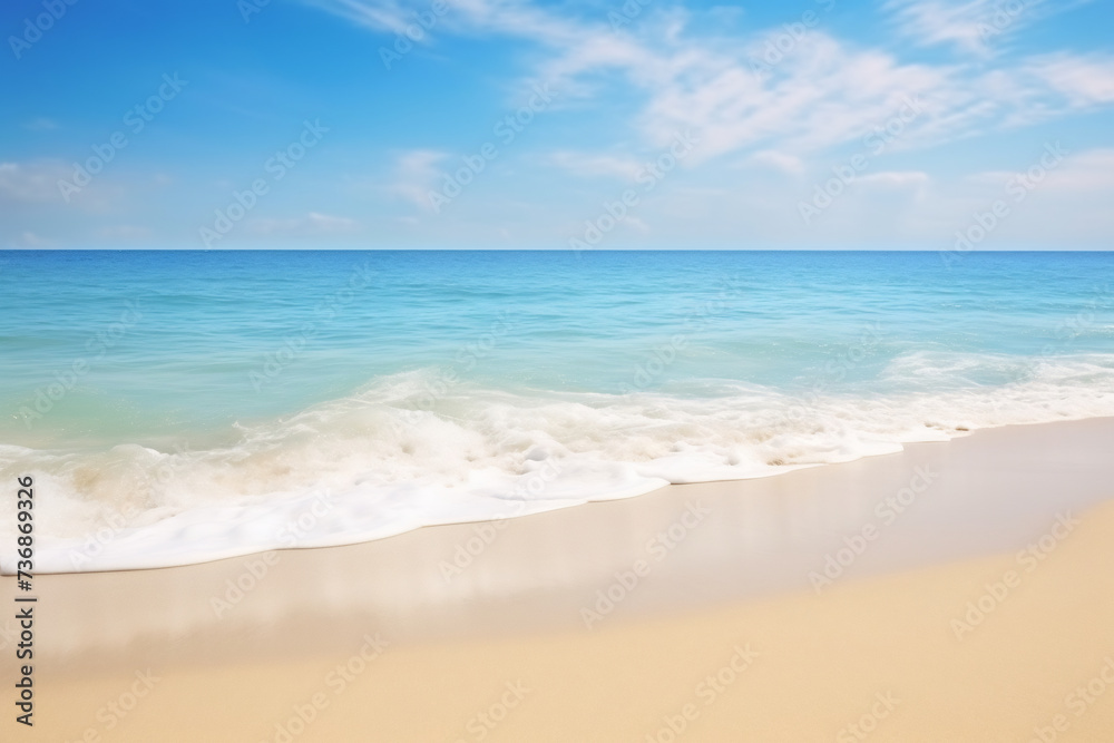 Tranquil Beach Scene with Gentle Waves and Footprints in Sand. Serene Seashore Concept