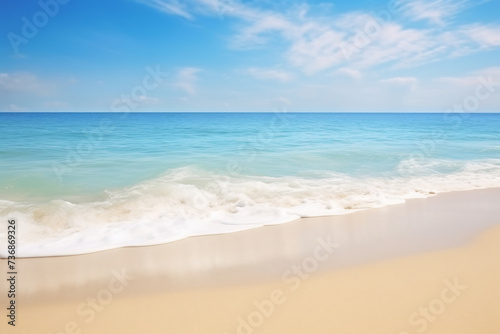 Tranquil Beach Scene with Gentle Waves and Footprints in Sand. Serene Seashore Concept