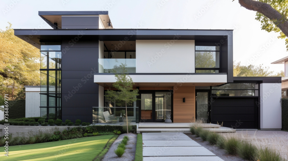 This home takes a minimalist approach to color using a simple yet striking combination of black white and shades of gray. The result is a sleek and modern look that allows