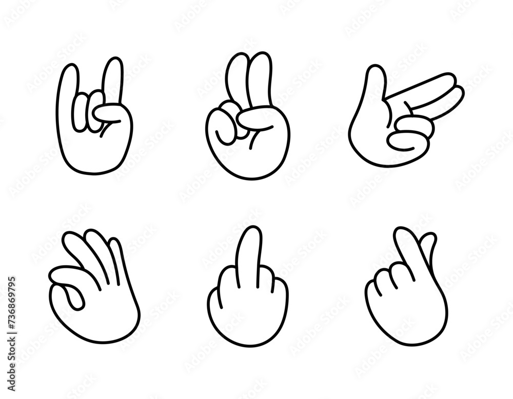Retro groovy style hands set. Psychedelic hippie hand collection. Vintage hippy various palm sticker pack. Showing gestures victory, shaka, ok, rock and love. Abstract trendy y2k vector illustration Retro groovy style hands set. Psychedelic hippie hand collection. Vintage hippy various palm sticker pack. Showing gestures victory, shaka, ok, rock and love. Abstract trendy y2k vector illustration