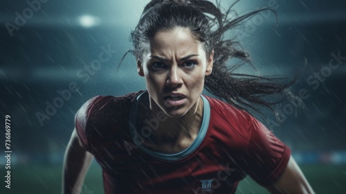 Rush to Victory: Determined Female Footballer in Action - Grit and Athleticism