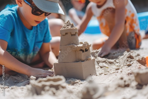 Sandcastle building . Summer activities