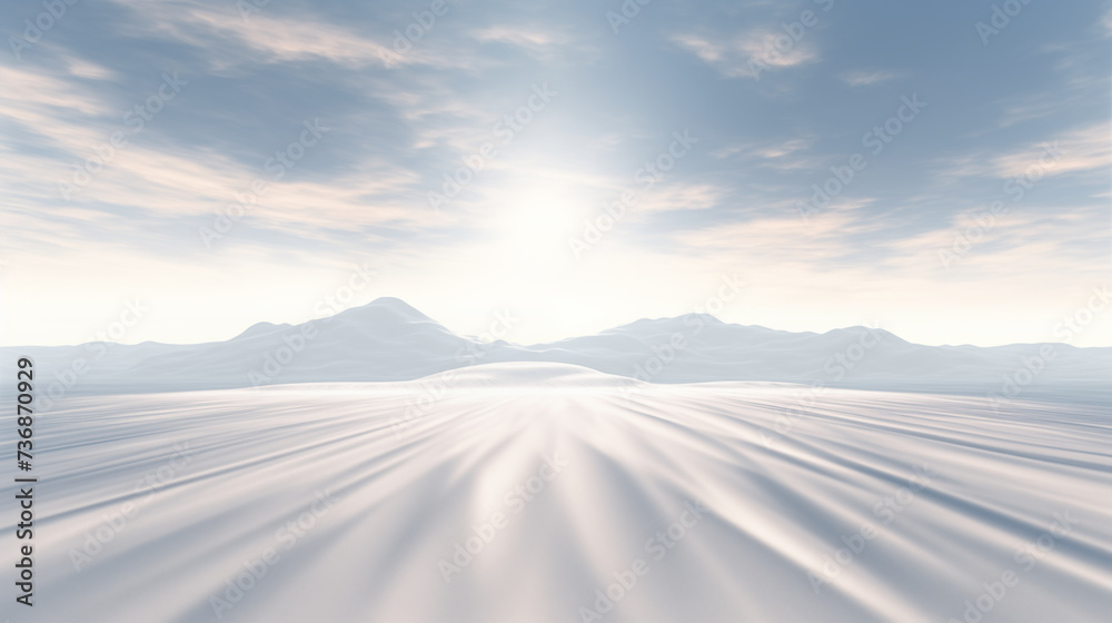 Minimalist landscape of silver and white rays sunrises over a mountain range