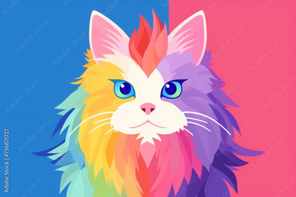 Portrait of a multi-colored cat. LGBT cat.