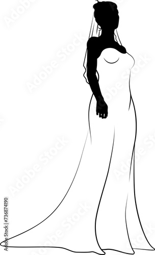 A woman bride in a bridal wedding dress in a silhouette photo