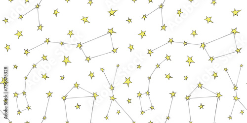 Vector seamless pattern of lines different constellations on white background. Astronomy, space texture, design. Star chart, map
