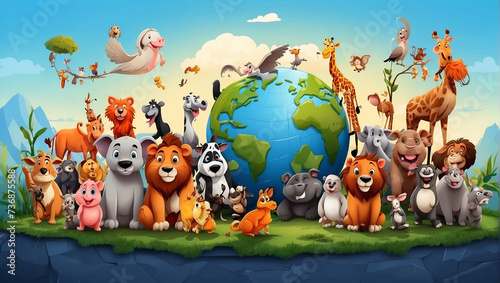 A_cartoon_of_animals_in_a_world