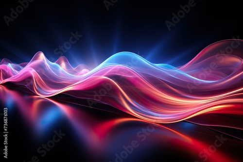 3d render, digital illustration. Abstract blue pink neon light background, artificial aurora borealis vertical rays