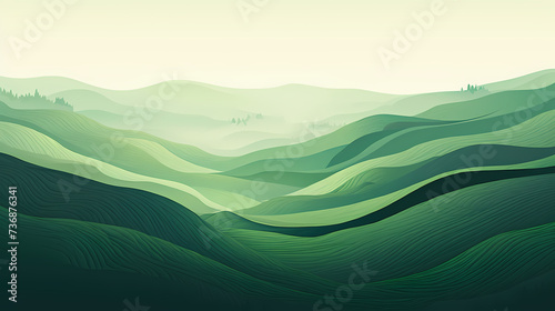 Nature art, abstract green hills and mountains