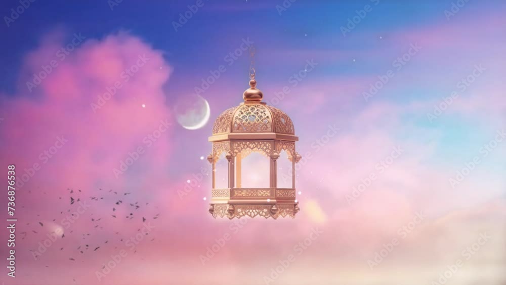 Beautiful Islamic Lantern In The Sky With Moon And Stars Beautiful Islamic Lantern In The Sky With Moon And Stars