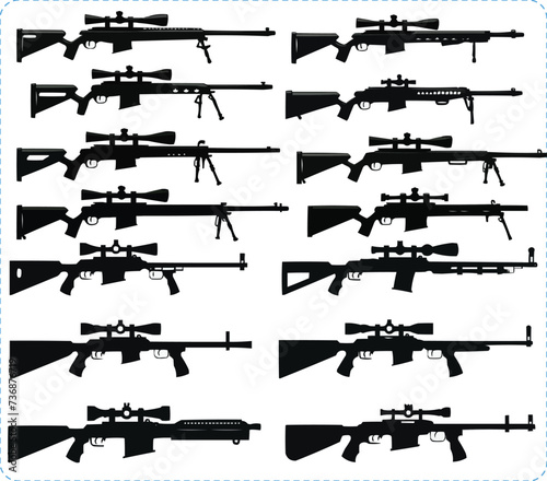 Set of vector shooting rifle black silhouettes, Silhouettes of shooting rifle, Set of guns