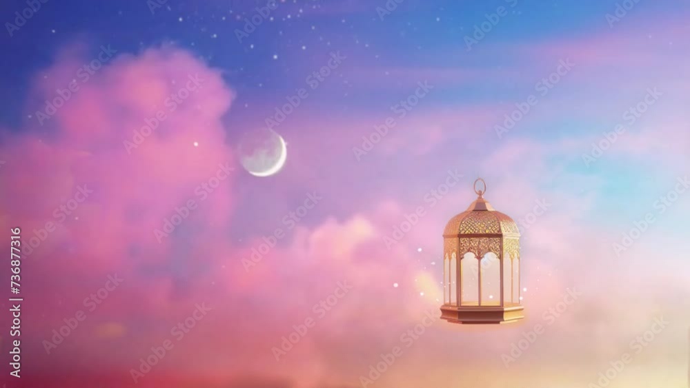 Beautiful Islamic Lantern In The Sky With Moon And Stars Beautiful Islamic Lantern In The Sky With Moon And Stars