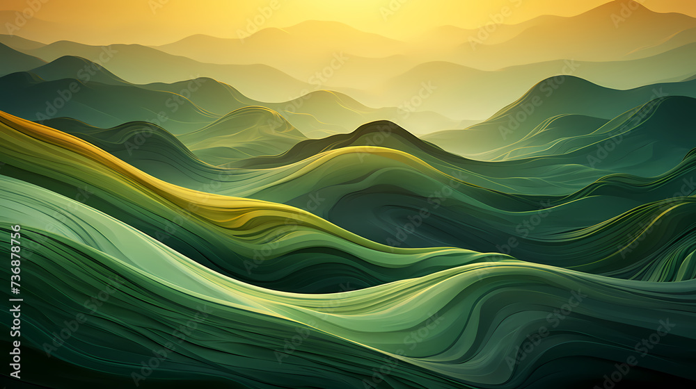 Nature art, abstract green hills and mountains Nature art, abstract green hills and mountains